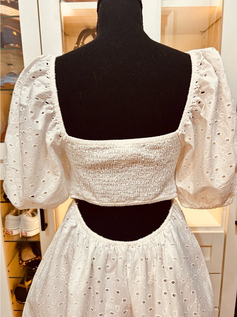 A New Day White Eyelet Smocked Dress with Puff Sleeves